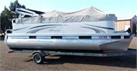 2007 Aurora by Manitou Pontoon w/2003 Wesco Trailer (BP, single-axle), 18', 9-Person Cap/1270 lbs, w/Evinrude E-Tec 60 Outboard Motor, Minn Kota Trolling Motor, Cover, Sun Shade, Life Jackets & Anchors.  Has not been in water for several years (view 1)