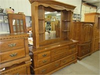 Burlington Oak Dresser With Mirror And, Dresser With Mirror And Shelves