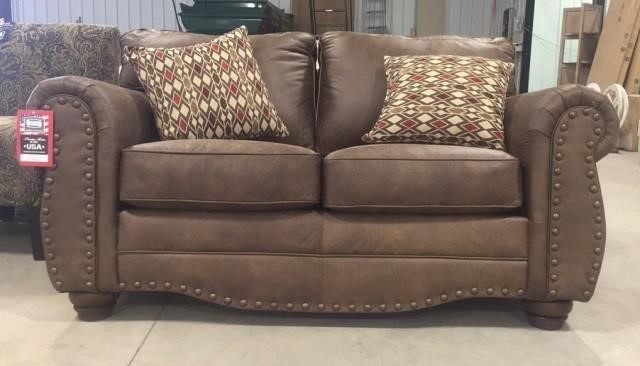 Simmons Brown Leather Sofa With Accent, Simmons Leather Sofa