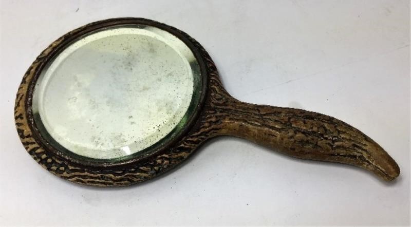 Carved Wood Beveled Edge Hand Mirror, Antique Wooden Hand Mirrors
