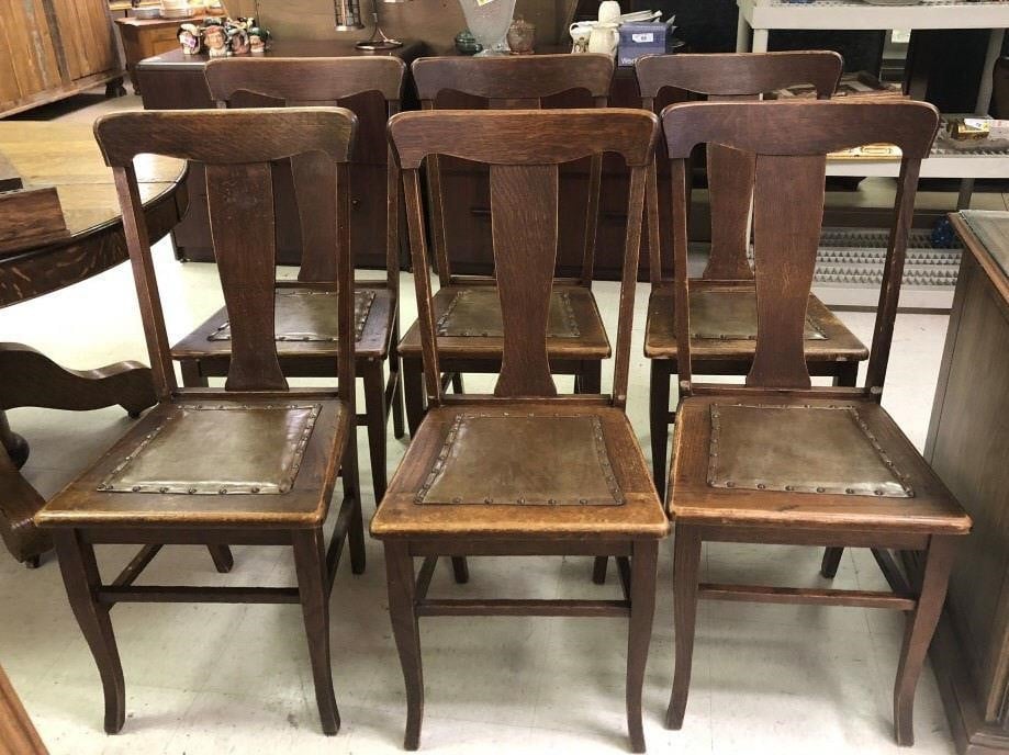 Antique Oak T Back Leather Seat Dining, Antique Oak Chair With Leather Seat