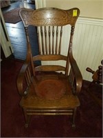 Antique Oak Rocking Chair Leather Seat, Antique Oak Rocking Chair Leather Seat