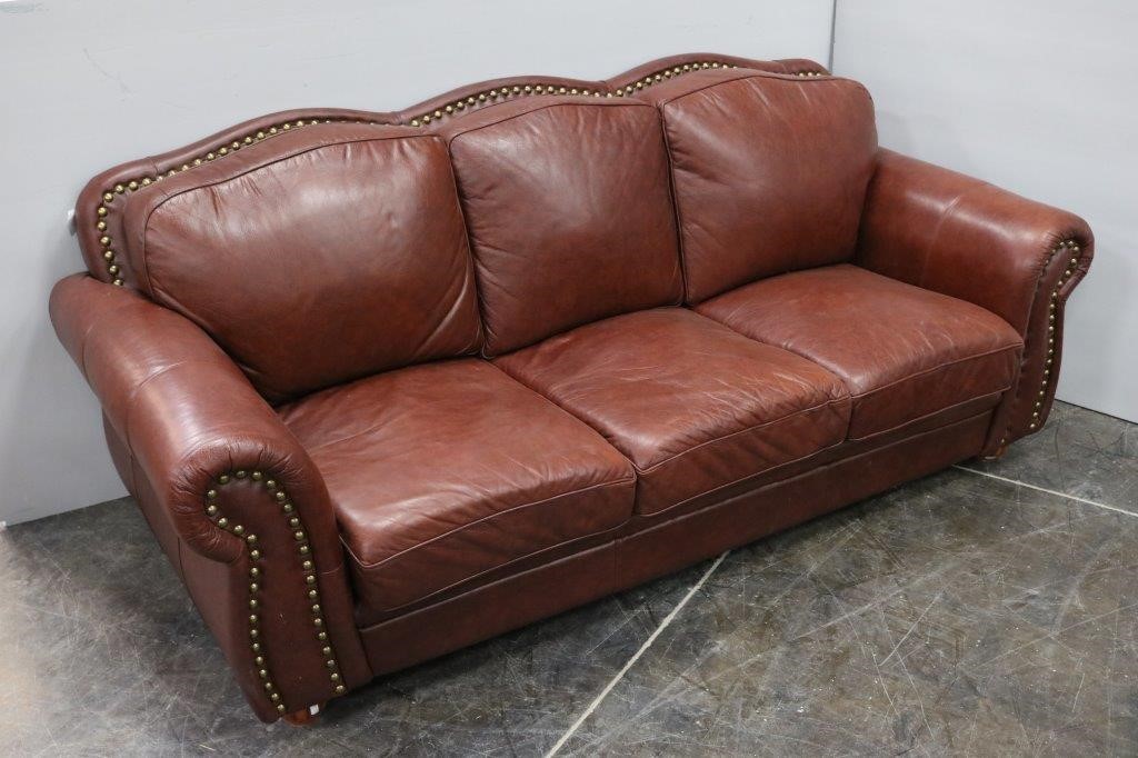 Leather Sofa Couch With Large Nail Head, Leather Sofa With Nailhead Trim