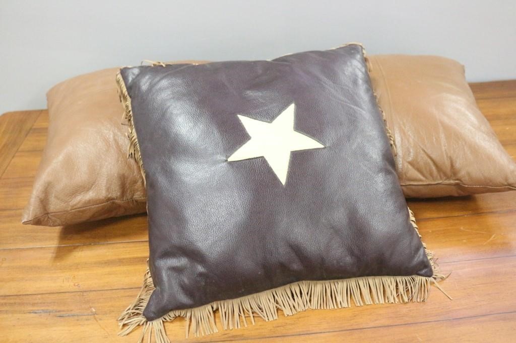 3 Western Leather Decor Pillows, Western Leather Pillows