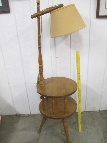 Vintage Maple Floor Lamp Table Combo, Lamp Table Combo