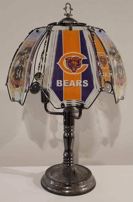 Table Lamp W Chicago Bears Glass Panel, Chicago Bears Table Lamp