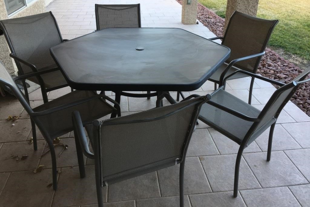 801 Hexagon Patio Table W 6 Chairs, Hexagon Patio Table With 6 Chairs