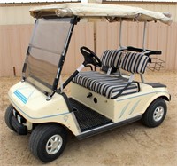 Lot # 5001 Club Car Golf Cart, (6) 8-volt batteries (replaced 9/28/19), has canopy/enclosure, runs good, SN: A9721574107.  Absentee bidding available on this item.  Click catalog tab for more information.