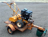Old Rear Tine Rototiller on Small BP Trailer (no title)