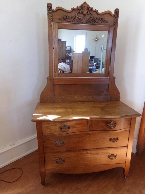 Antique Oak Dresser With Mirror, Antique Victorian Oak Dresser With Mirror