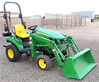 Lot 4002: John Deere 1023 E Tractor w/FE Loader   Absentee bidding available on this item. Click catalog tab for more information & pictures.