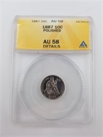 1887 Seated Liberty silver dime, graded AU 58 poli