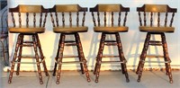 (4) Wood Bar Chairs w/Padded Seats