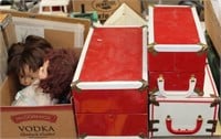 Misc Dolls, Doll Suitcases filled w/Doll Clothes