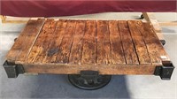 Antique Oak Railroad Cart Coffee Table, Unique