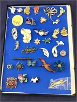 Glass Topped Case of Costume Pins