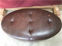 Large Leather Ottoman on Wheels, Brown