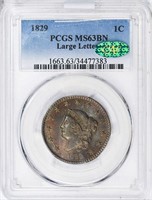 1C 1829 LARGE LETTERS. PCGS MS63 BN CAC