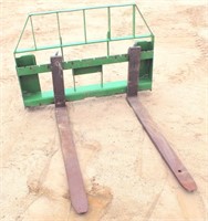 Lot 5027 - JD Pallet Fork - Absentee bidding available on this item.  Click catalog tab for more pics, video & info.